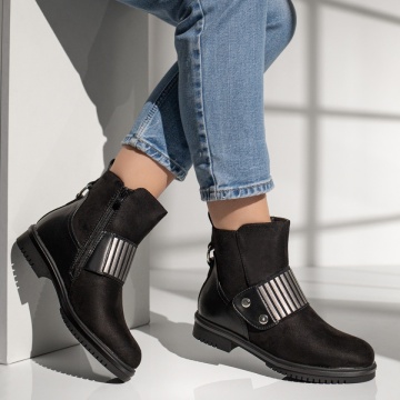 Ghete dama cu fermoar si talpa joasa negru suede MOD12847, 4, modlet.ro