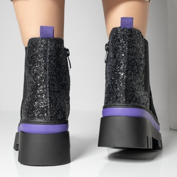 Ghete dama cu glitter negru suede MOD12262, 4, modlet.ro