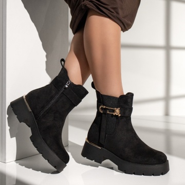 Ghete dama cu insertie de material elastic negre suede MOD12352, 2, modlet.ro