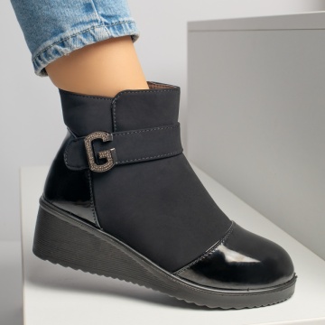 Ghete dama cu platforma cu varf lucios negre MOD12231, 4, modlet.ro