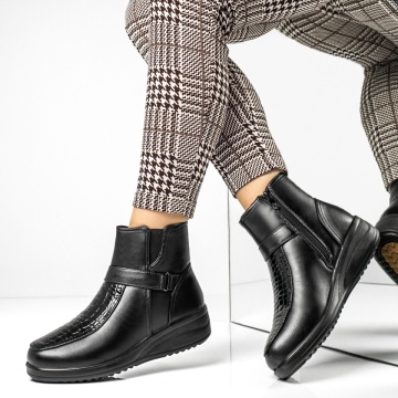 Ghete imblanite, Ghete dama cu platforma negre MOD14156, modlet.ro