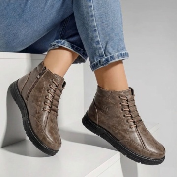 Ghete dama cu siret elastic si fermoar khaki LILI32, 3, modlet.ro