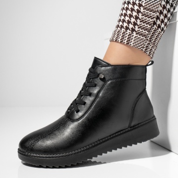 Ghete fara toc, Ghete dama cu siret si fermoar negre MOD06886, modlet.ro