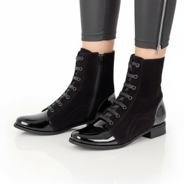 Ghete dama cu siret si fermoar negru suede din Piele naturala MOD07602, 1, modlet.ro