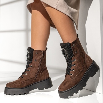 Ghete dama cu siret si pietre aplicate maro cu negru suede MOD14068, 4, modlet.ro