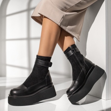 Ghete dama cu talpa groasa negre MOD14039, 2, modlet.ro