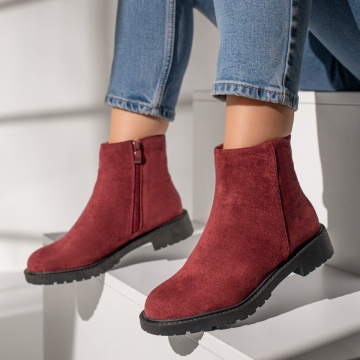 Ghete dama cu talpa joasa si fermoar rosu suede MOD12243, 2, modlet.ro