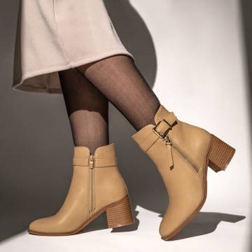 Ghete dama cu toc gros si fermoar khaki MOD12635, 3, modlet.ro