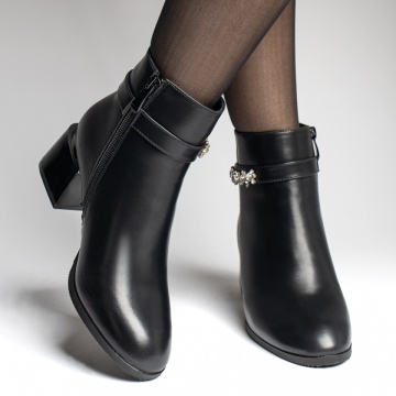 Ghete dama cu toc gros si fermoar negre MOD12374, 2, modlet.ro