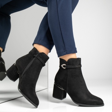Ghete dama cu toc gros si fermoar negru suede MOD12886, 2, modlet.ro