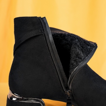 Ghete dama cu toc si accesoriu decorativ negru suede MOD06996, 2, modlet.ro