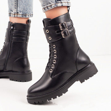 Ghete Dama, Ghete dama negre cu fermoar si catarama MOD06985, modlet.ro