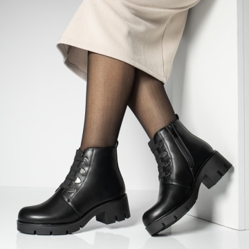 Ghete Dama, Ghete dama negre cu toc si fermoar MOD07128, modlet.ro