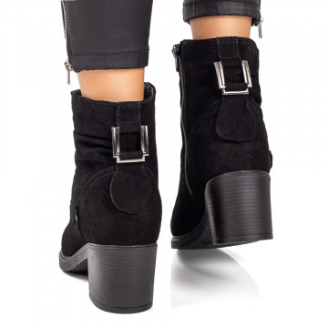 Ghete dama negru suede cu toc din Piele naturala MOD05614, 4, modlet.ro