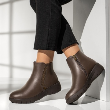 Ghete dama scurte cu fermoar khaki MOD14083, 3, modlet.ro