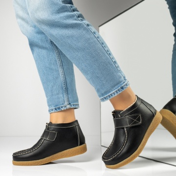 Ghete dama scurte cu scai negre din Piele naturala MOD06605, 2, modlet.ro