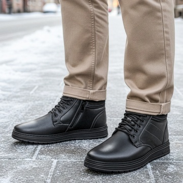 Ghete barbati, Ghete negre barbati cu fermoar si siret MOD14161, modlet.ro