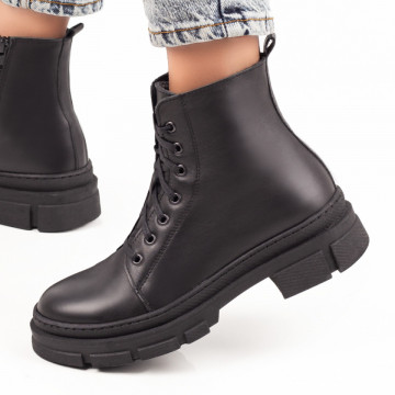 Ghete negre cu siret si fermoar dama din Piele naturala MOD07052, 1, modlet.ro