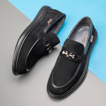 Mocasini barbati cu accesoriu metalic negri suede MOD11650, 4, modlet.ro