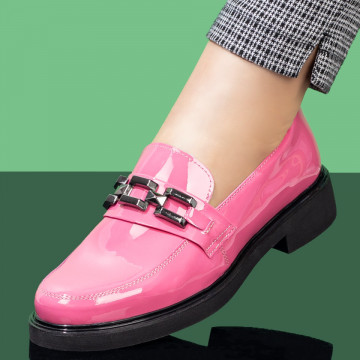 Mocasini dama cu accesoriu decorativ roz din Piele naturala MOD08352, 3, modlet.ro