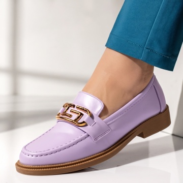 Balerini si Mocasini Dama, Mocasini dama cu accesoriu metalic mov MOD09758, modlet.ro