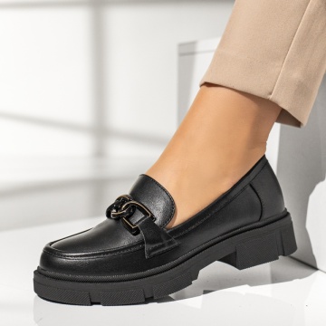 Mocasini dama cu accesoriu metalic negri MOD13972, 2, modlet.ro
