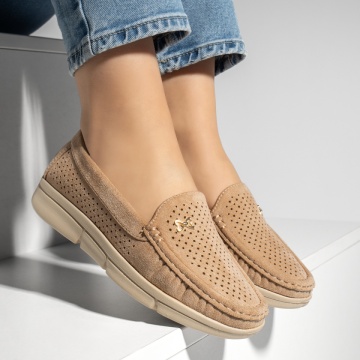 Mocasini dama cu talpa joasa si perforatii bej suede MOD13206, 4, modlet.ro