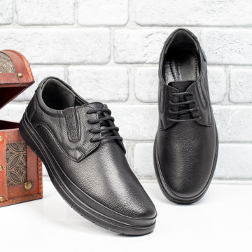 Pantofi casual barbati, Pantofi barbati casual cu siret din Piele naturala negri MOD10207, modlet.ro