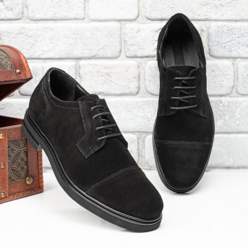 Pantofi barbati eleganti din Piele naturala negri suede MOD10674, 3, modlet.ro