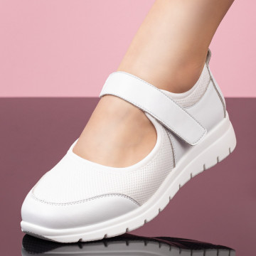 Pantofi casual albi cu bareta MOD08339, 2, modlet.ro