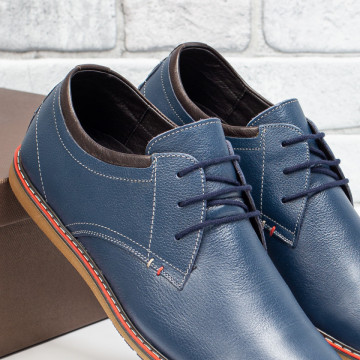 Pantofi casual barbati albastri cu siret din Piele naturala MOD03584, 4, modlet.ro