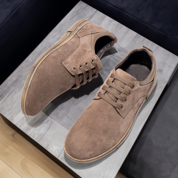 Pantofi casual barbati bej suede cu siret din Piele naturala MOD11162, 4, modlet.ro