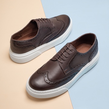 Pantofi casual barbati cu siret maro inchis din Piele naturala MOD13791, 3, modlet.ro