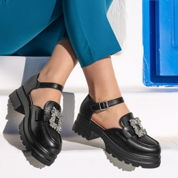 Pantofi casual cu talpa groasa si accesoriu decorativ negre MOD13016, 2, modlet.ro