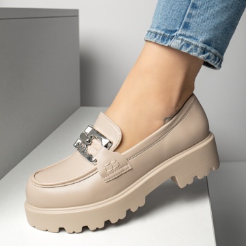 Pantofi casual cu talpa groasa si accesoriu metalic bej MOD13247, 3, modlet.ro
