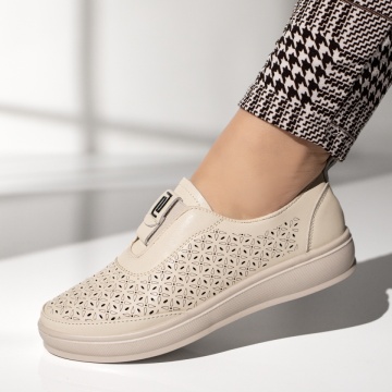 Pantofi casual cu talpa joasa si perforatii bej MOD14273, 2, modlet.ro