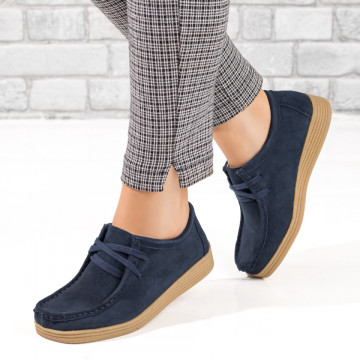 Pantofi casual dama albastri suede din Piele naturala MOD03849, 3, modlet.ro