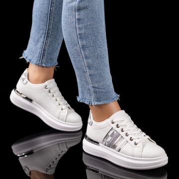 Reduceri pantofi casual dama, Pantofi casual dama albi cu argintiu MOD09604, modlet.ro