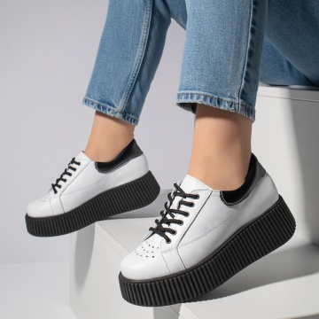 Pantofi casual dama albi cu talpa groasa din Piele naturala MOD12740, 2, modlet.ro