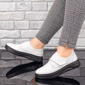 Pantofi casual dama albi din Piele naturala cu scai MOD10462, 3, modlet.ro