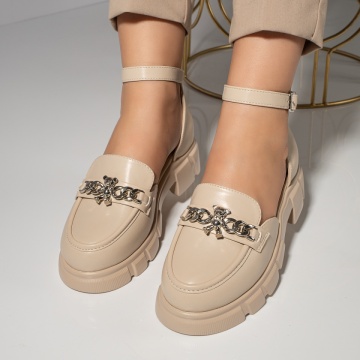 Pantofi casual dama bej cu accesoriu metalic si catarama MOD11841, 2, modlet.ro