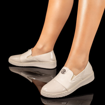 Pantofi casual dama bej cu aspect lacuit MOD09980, 3, modlet.ro