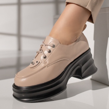 Pantofi casual dama bej cu siret si platforma MOD11832, 2, modlet.ro