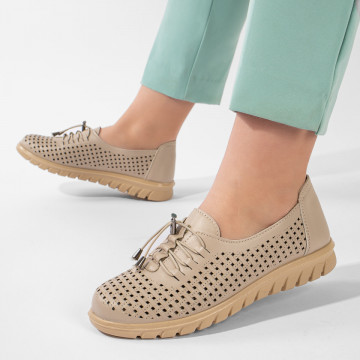 Pantofi casual dama bej perforati MOD11211, 2, modlet.ro