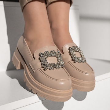 Pantofi casual dama cu accesoriu decorativ bej MOD09976, 3, modlet.ro