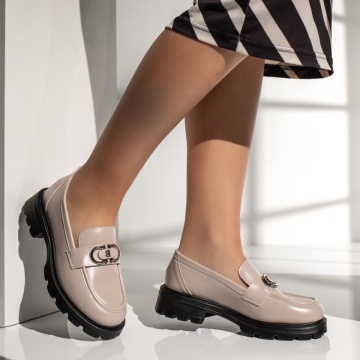 Pantofi casual dama cu accesoriu decorativ bej MOD13370, 4, modlet.ro