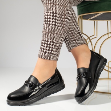 Pantofi casual dama cu accesoriu decorativ negri MARA14
