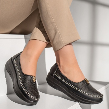 Pantofi casual dama cu accesoriu decorativ negri MOD13085, 3, modlet.ro
