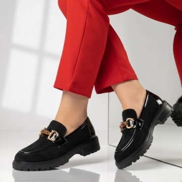 Pantofi casual dama cu accesoriu decorativ negru suede LILI20