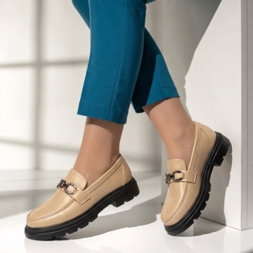 Pantofi dama, Pantofi casual dama cu accesoriu metalic bej LILI4, modlet.ro
